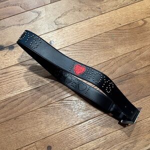 Black Belt with Red Heart I Love Boys Studded Design Y2K